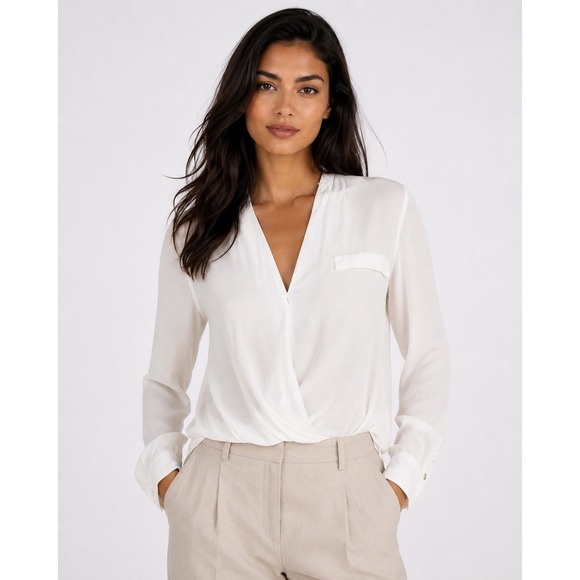 Zara Tops - ZARA WOMAN White V Neck Twist Front Long Sleeve Shirt Blouse Top XS